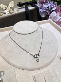 Dior Silver CD Small Pearl Pendant Necklace-3960