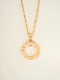Bulgari logo engraved necklace logo letters on round pendant-3585  